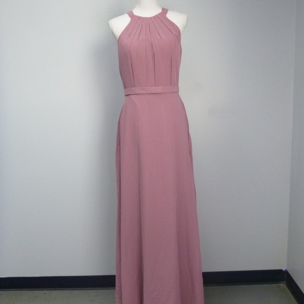 JJ's House Mauve Pink Chiffon Bridesmaid Dress Sz 8 126519 High Neck Pleated